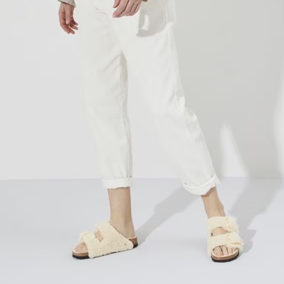 Arizona Big Buckle Genuine Shearling Slide Sandal Eggshell Size 37 - Picture 4 of 11